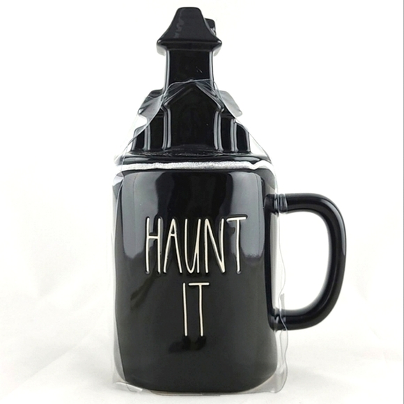 ⭐️2/ $60⭐️ Rae Dunn  Black Mug & Topper Large Letters IF YOU'VE GOT IT HAUNT IT - Picture 4 of 9